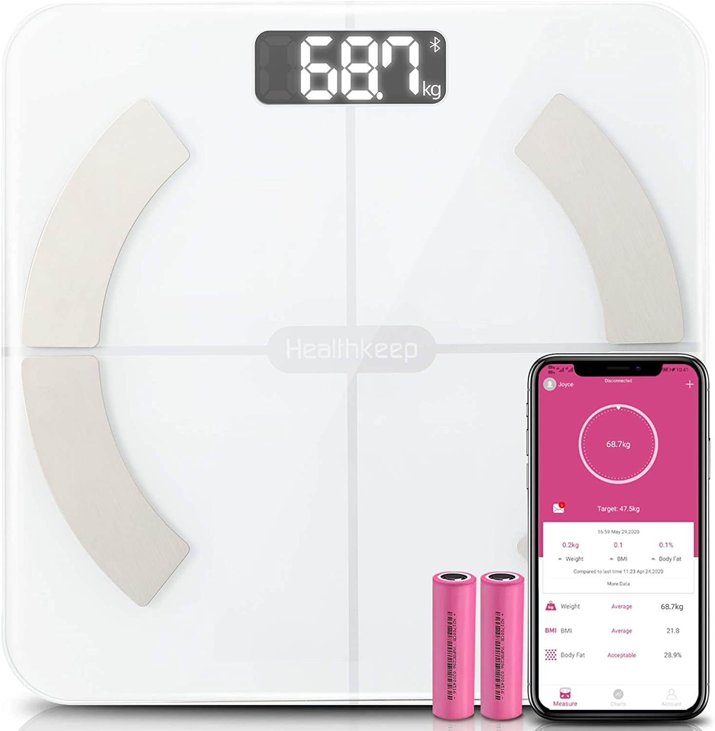 BLUETOOTH bathroom scale, multiple measurements. APP for iOS and An
